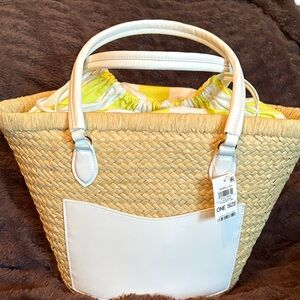 Chic White and Tan Woven Tote Bag NWT